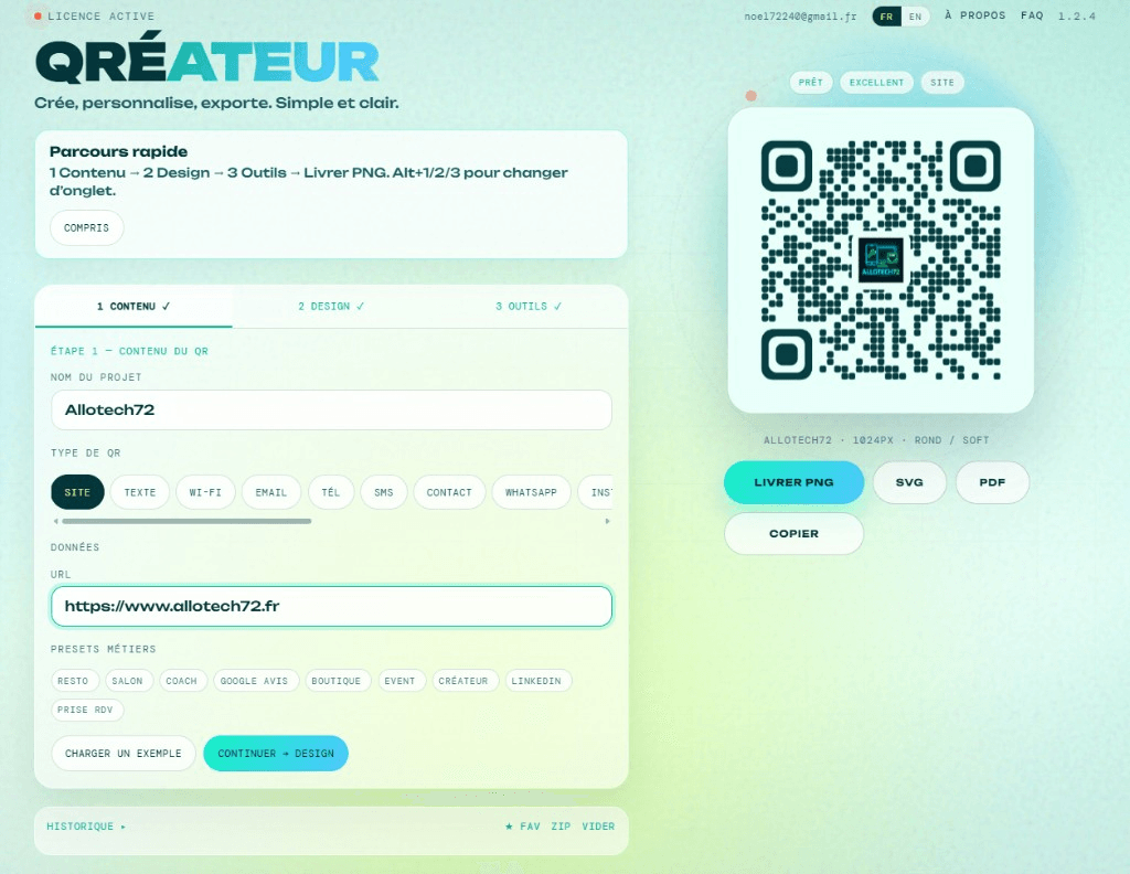 Logiciel Qréateur Pro : générateur de QR code Windows avec aperçu en direct